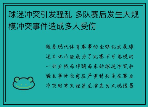 球迷冲突引发骚乱 多队赛后发生大规模冲突事件造成多人受伤