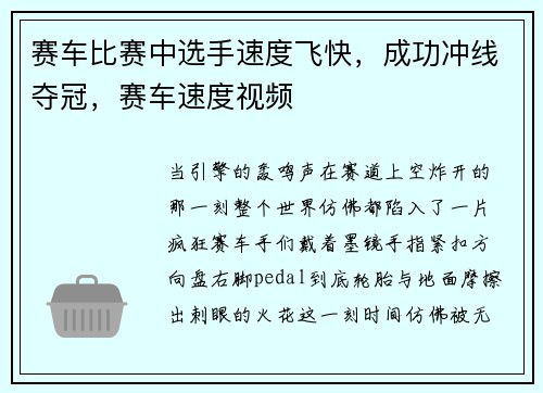 赛车比赛中选手速度飞快，成功冲线夺冠，赛车速度视频
